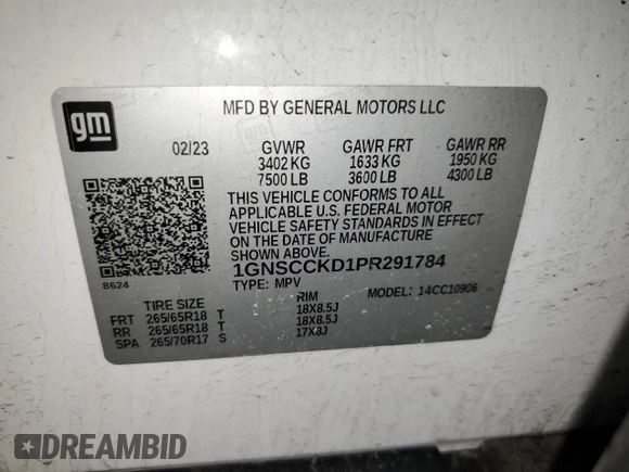 2023 Chevrolet Suburban LT with VIN 1GNSCCKD1PR291784, listed as a Copart auction lot 42632445 with 65,259 mi miles and Clean Title. Bid and sale history available at DreamBid. Image 13.