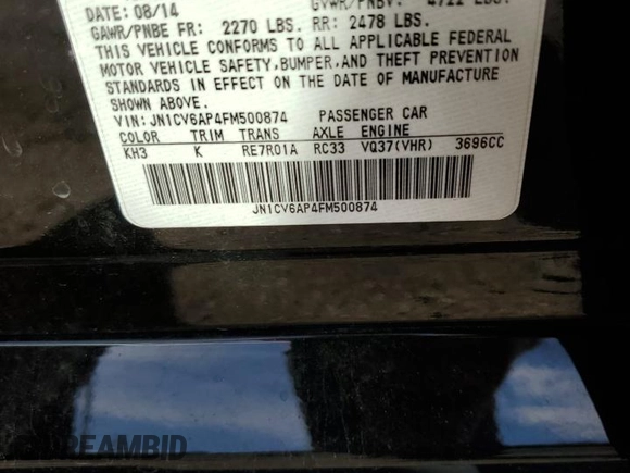 2015 Infiniti Q40 with VIN JN1CV6AP4FM500874, listed as a Copart auction lot 73136164 with 123,993 mi miles and Salvage Title. Bid and sale history available at carsss.com. Image 15.