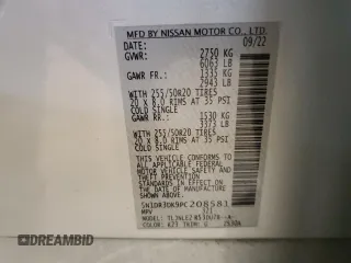 2023 Nissan Pathfinder Platinum with VIN 5N1DR3DK9PC208581, listed as a Copart auction lot 60142655 with 41,442 mi miles and Salvage title. Bid and sale history available at DreamBid. Image 13.
