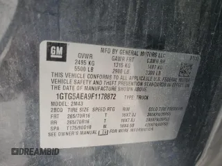 2015 GMC Canyon 2WD with VIN 1GTG5AEA9F1178872, listed as a Copart auction lot 85962774 with 192,216 mi miles and Salvage title. Bid and sale history available at DreamBid. Image 12.