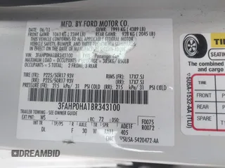 2011 Ford Fusion SE with VIN 3FAHP0HA1BR343100, listed as a IAAI auction lot 41513501 with 92,531 mi miles and . Bid and sale history available at carsss.com. Image 9.