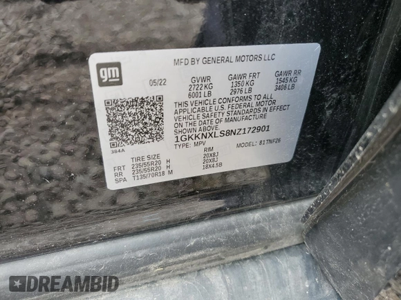 2022 GMC Acadia Denali with VIN 1GKKNXLS8NZ172901, listed as a Copart auction lot 59191535 with 19,116 mi miles and Salvage title. Bid and sale history available at DreamBid. Image 13.