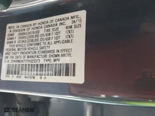 2015 Honda CR-V EX-L with VIN 2HKRM3H77FH525373, listed as a IAAI auction lot 41800512 with 109,683 mi miles. Bid and sale history available at carsss.com. Image 9.