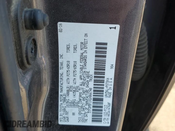 2016 Toyota Tundra 4WD Truck with VIN 5TFDM5F1XGX066740, listed as a Copart auction lot 74838224 with 176,105 mi miles and Salvage Title. Bid and sale history available at carsss.com. Image 12.