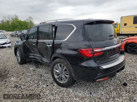 2019 Infiniti QX80 Luxe z VIN JN8AZ2NE4K9233361, wystawiony jako Copart lot #55152495 z przebiegiem 100 382 mil mil oraz Szkoda całkowita • Salvage title. Historia ofert i sprzedaży dostępna na DreamBid. Obrazek 2.