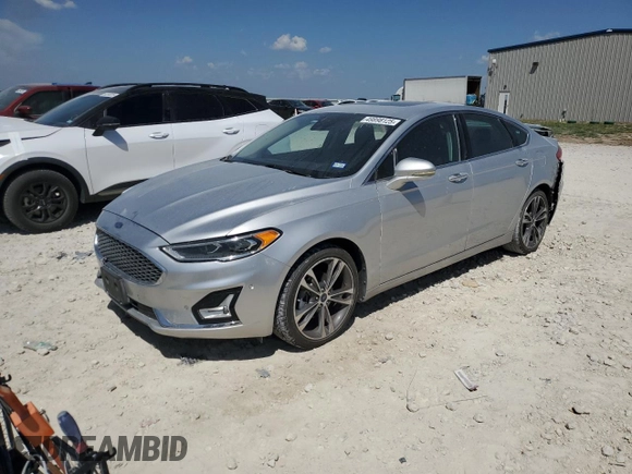 2019 Ford Fusion Titanium with VIN 3FA6P0D93KR184681, listed as a Copart auction lot 49898125 with 64,608 mi miles and Salvage Title. Bid and sale history available at carsss.com. Image 1.