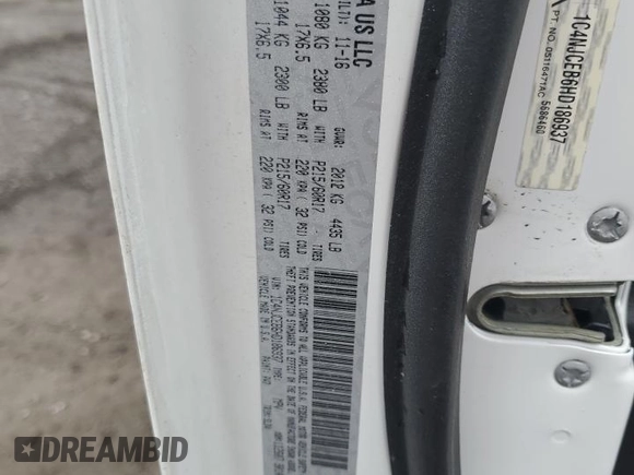 2017 Jeep Compass High Altitude with VIN 1C4NJCEB6HD186937, listed as a Copart auction lot 57953105 with 190,876 mi miles and Salvage title. Bid and sale history available at DreamBid. Image 13.