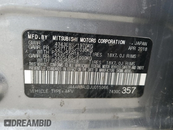 2018 Mitsubishi Outlander Sport ES 2.0 with VIN JA4AR3AU2JU015066, listed as a Copart auction lot 52075445 with 179,910 mi miles and Salvage Title. Bid and sale history available at carsss.com. Image 14.