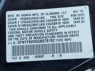 2016 Honda Pilot EX-L with VIN 5FNYF6H55GB078192, listed as a IAAI auction lot 42190161 with 134,361 mi miles and . Bid and sale history available at DreamBid. Image 9.