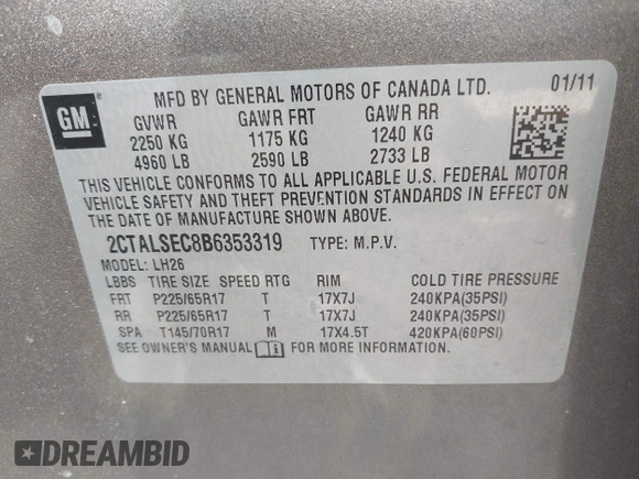 2011 GMC Terrain SLE-2 with VIN 2CTALSEC8B6353319, listed as a IAAI auction lot 42034038 with 221,527 mi miles. Bid and sale history available at carsss.com. Image 9.