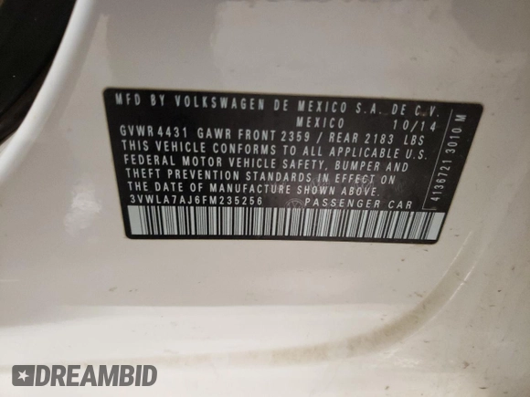 2015 Volkswagen Jetta Sedan 2.0L TDI SEL with VIN 3VWLA7AJ6FM235256, listed as a Copart auction lot 50096235 with 152,216 mi miles and Salvage Title. Bid and sale history available at carsss.com. Image 12.