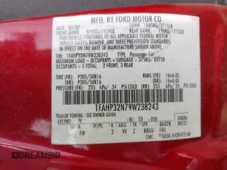2009 Ford Focus SE with VIN 1FAHP32N79W238243, listed as a IAAI auction lot 42041530 with 191,620 mi miles. Bid and sale history available at carsss.com. Image 9.