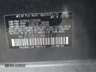 2008 Subaru Impreza i z VIN JF1GH61618H834567, wystawiony jako IAAI lot #42505962 z przebiegiem 199 207 mil mil oraz . Historia ofert i sprzedaży dostępna na DreamBid. Obrazek 9.