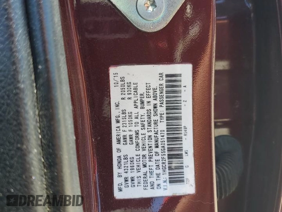 2016 Honda Accord Sport with VIN 1HGCR2F55GA051470, listed as a Copart auction lot 61557005 with 79,305 mi miles and Salvage title. Bid and sale history available at DreamBid. Image 13.