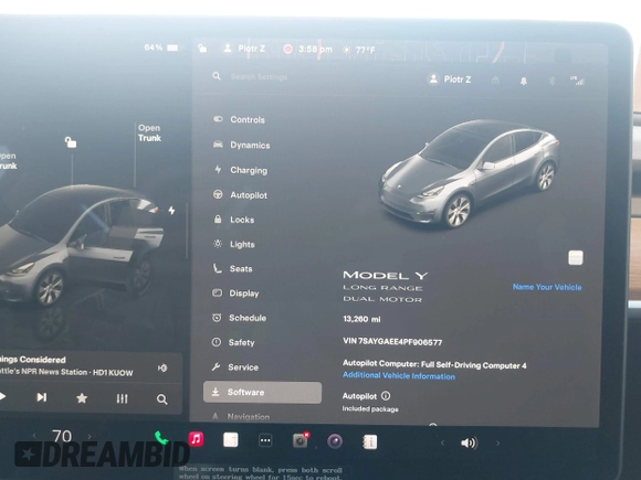 2023 Tesla Model Y Long Range with VIN 7SAYGAEE4PF906577, listed as a IAAI auction lot 42174987 with 13,260 mi miles and . Bid and sale history available at DreamBid. Image 7.