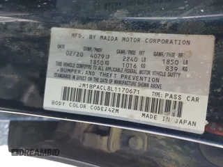 2020 Mazda 3 Select with VIN JM1BPACL8L1170671, listed as a IAAI auction lot 42703883 with 58,095 mi miles and . Bid and sale history available at DreamBid. Image 9.