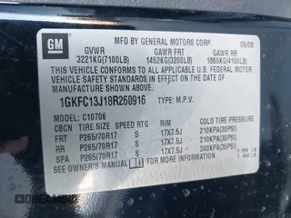 2008 GMC Yukon SLT w/4SB with VIN 1GKFC13J18R260916, listed as a IAAI auction lot 41261518 with 221,104 mi miles. Bid and sale history available at carsss.com. Image 9.