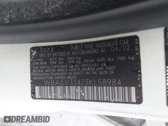 2003 BMW 3 Series 325i z VIN WBAEV33473KL58984, wystawiony jako IAAI lot #41495695 z przebiegiem 16 468 mil mil oraz . Historia ofert i sprzedaży dostępna na DreamBid. Obrazek 9.