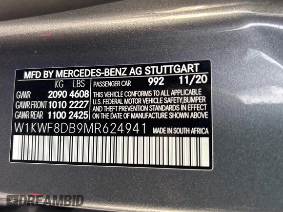 2021 Mercedes-Benz C 300 with VIN W1KWF8DB9MR624941, listed as a Copart auction lot 49182165 with 36,655 mi miles and Clean Title. Bid and sale history available at carsss.com. Image 10.