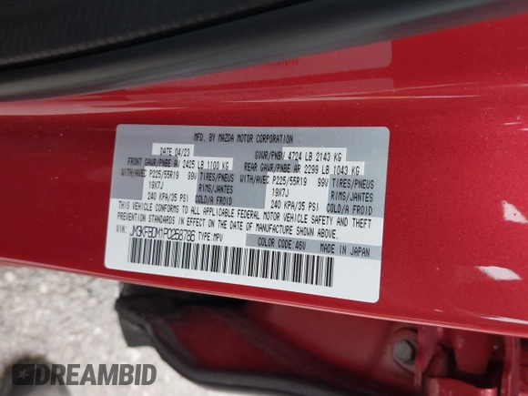 2023 Mazda CX-5 S Premium with VIN JM3KFBDM1P0258786, listed as a IAAI auction lot 41416947 with 28,157 mi miles and . Bid and sale history available at DreamBid. Image 9.