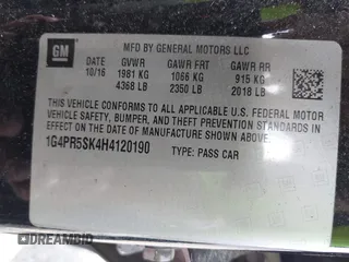 2017 Buick Verano Sport Touring with VIN 1G4PR5SK4H4120190, listed as a IAAI auction lot 41997792 with 88,321 mi miles. Bid and sale history available at carsss.com. Image 9.
