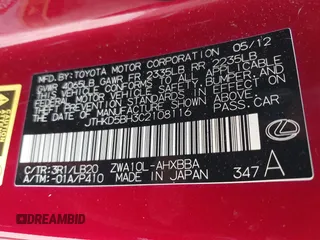 2012 Lexus CT 200h z VIN JTHKD5BH3C2108116, wystawiony jako IAAI lot #42340708 z przebiegiem 123 964 mil mil oraz . Historia ofert i sprzedaży dostępna na DreamBid. Obrazek 9.