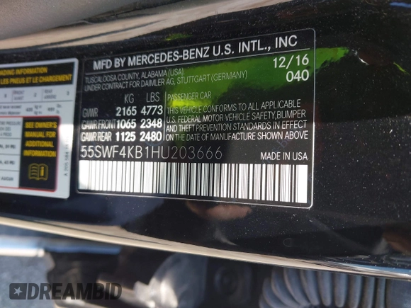 2017 Mercedes-Benz C 300 with VIN 55SWF4KB1HU203666, listed as a IAAI auction lot 42486902 with Not provided miles and . Bid and sale history available at DreamBid. Image 9.