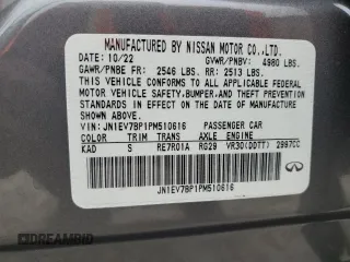 2023 Infiniti Q50 Luxe with VIN JN1EV7BP1PM510616, listed as a Copart auction lot 42381345 with 7,611 mi miles and Non Repairable. Bid and sale history available at DreamBid. Image 12.