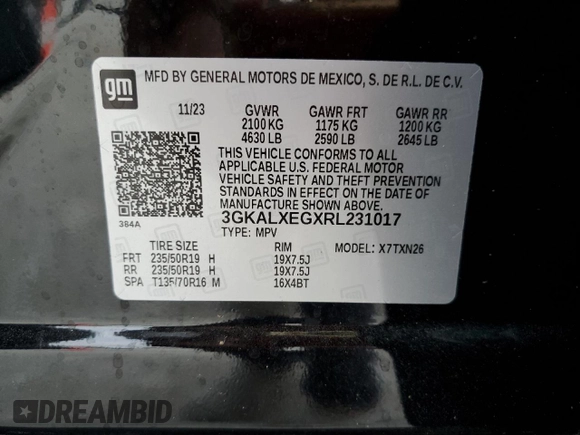 2024 GMC Terrain Denali with VIN 3GKALXEGXRL231017, listed as a Copart auction lot 86721694 with 2,232 mi miles and Salvage Title. Bid and sale history available at carsss.com. Image 12.