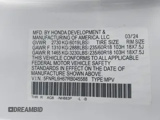 2024 Honda Odyssey EX-L z VIN 5FNRL6H67RB045588, wystawiony jako IAAI lot #41058931 z przebiegiem 4 440 mil mil oraz . Historia ofert i sprzedaży dostępna na DreamBid. Obrazek 9.