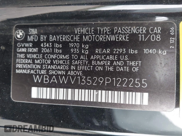 2009 BMW 3 Series 328i с VIN WBAWV13529P122255, выставлен на аукционе IAAI как лот 42503796 с пробегом 104 850 миль миль и . История ставок и продаж доступна на DreamBid. Изображение 9.