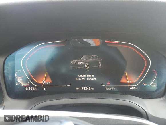 2019 BMW 3 Series 330i xDrive with VIN WBA5R7C56KAJ79537, listed as a Copart auction lot 56411495 with 72,243 mi miles and Salvage title. Bid and sale history available at DreamBid. Image 9.
