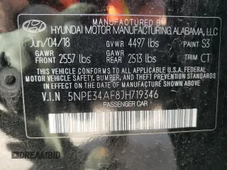 2018 Hyundai Sonata Sport with VIN 5NPE34AF8JH719346, listed as a Copart auction lot 44283954 with 62,946 mi miles and Non Repairable. Bid and sale history available at carsss.com. Image 13.