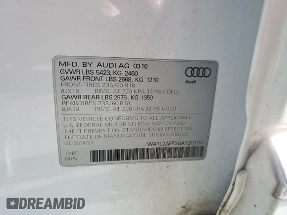 2016 Audi Q5 Premium Plus z VIN WA1L2AFP3GA120133, wystawiony jako Copart lot #53486165 z przebiegiem 162 272 mil mil oraz Szkoda całkowita • Salvage title. Historia ofert i sprzedaży dostępna na DreamBid. Obrazek 14.