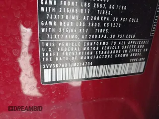 2018 Volkswagen Tiguan SEL z VIN 3VV3B7AX1JM214734, wystawiony jako IAAI lot #42473627 z przebiegiem 79 152 mil mil oraz . Historia ofert i sprzedaży dostępna na DreamBid. Obrazek 9.