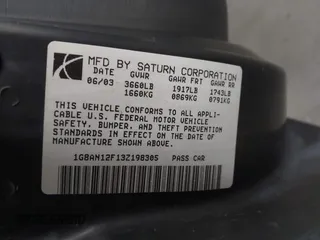 2003 Saturn ION with VIN 1G8AN12F13Z198305, listed as a IAAI auction lot 40806613 with 107,342 mi miles. Bid and sale history available at carsss.com. Image 9.