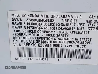 2009 Honda Ridgeline RT with VIN 5FPYK16269B109807, listed as a IAAI auction lot 42056354 with Not Provided miles. Bid and sale history available at carsss.com. Image 9.