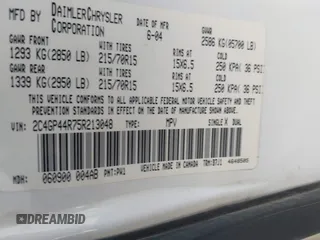 2005 Chrysler Town & Country LX with VIN 2C4GP44R75R213048, listed as a IAAI auction lot 42068985 with 100,688 mi miles and . Bid and sale history available at DreamBid. Image 9.