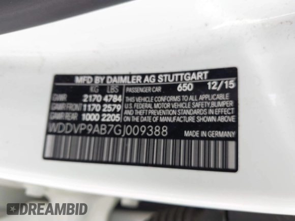 2016 Mercedes-Benz B Electric Drive with VIN WDDVP9AB7GJ009388, listed as a IAAI auction lot 41654143 with 46,748 mi miles and . Bid and sale history available at DreamBid. Image 9.