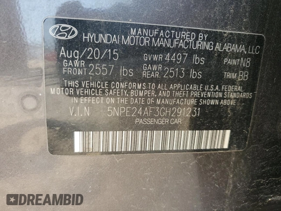 2016 Hyundai Sonata SE z VIN 5NPE24AF3GH291231, wystawiony jako Copart lot #59348905 z przebiegiem 174 874 mil mil oraz Szkoda całkowita • Salvage title. Historia ofert i sprzedaży dostępna na DreamBid. Obrazek 12.