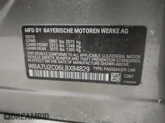 2020 BMW 7 Series 750i xDrive with VIN WBA7U2C06LBX84829, listed as a IAAI auction lot 41748781 with 70,450 mi miles. Bid and sale history available at carsss.com. Image 9.
