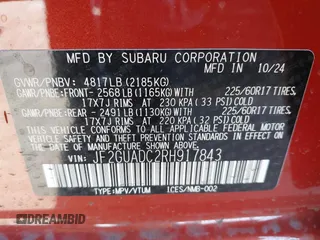 2024 Subaru Crosstrek Premium с VIN JF2GUADC2RH917843, выставлен на аукционе IAAI как лот 41494133 с пробегом 626 миль миль и . История ставок и продаж доступна на DreamBid. Изображение 9.