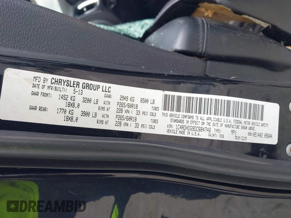 2013 Dodge Durango Crew with VIN 1C4RDHDG9DC684746, listed as a IAAI auction lot 42473302 with 122,602 mi miles and . Bid and sale history available at DreamBid. Image 9.