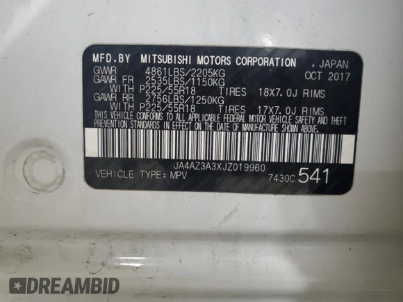 2018 Mitsubishi Outlander ES with VIN JA4AZ3A3XJZ019960, listed as a Copart auction lot 59739265 with 131,520 mi miles and Salvage title. Bid and sale history available at DreamBid. Image 14.