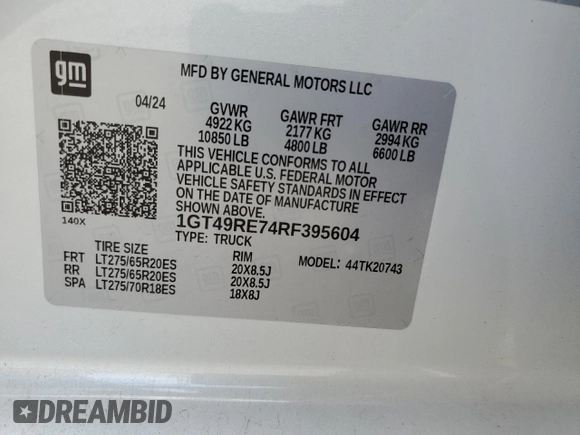 2024 GMC Sierra 2500HD Denali z VIN 1GT49RE74RF395604, wystawiony jako Copart lot #41529455 z przebiegiem 16 545 mil mil oraz Szkoda całkowita • Salvage title. Historia ofert i sprzedaży dostępna na DreamBid. Obrazek 13.