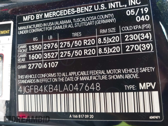 2020 Mercedes-Benz GLE 350 z VIN 4JGFB4KB4LA047648, wystawiony jako IAAI lot #42198106 z przebiegiem 53 148 mil mil oraz . Historia ofert i sprzedaży dostępna na DreamBid. Obrazek 9.