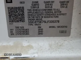 2020 Chevrolet Silverado 3500HD Work Truck with VIN 1GC4YSE75LF335378, listed as a Copart auction lot 76941554 with 87,394 mi miles and Salvage Title. Bid and sale history available at carsss.com. Image 12.