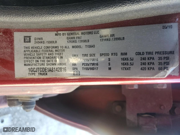 2010 Chevrolet Colorado LT w/1LT with VIN 1GCJTCDE1A8142816, listed as a Copart auction lot 48295635 with 215,593 mi miles and Salvage Title. Bid and sale history available at carsss.com. Image 12.