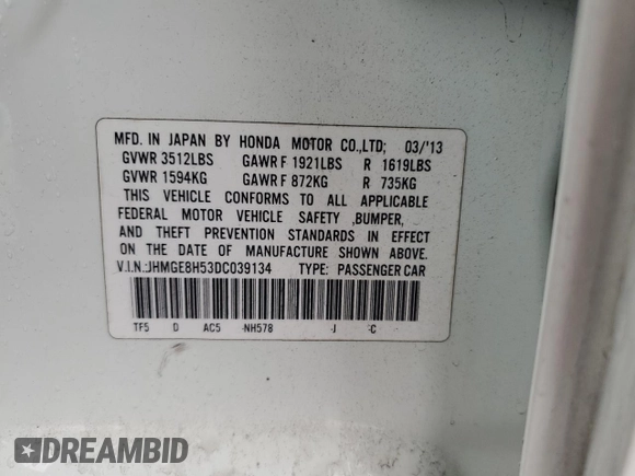 2013 Honda Fit Sport с VIN JHMGE8H53DC039134, выставлен на аукционе Copart как лот 45926385 с пробегом 129 933 миль миль и Списание • Salvage title. История ставок и продаж доступна на DreamBid. Изображение 14.