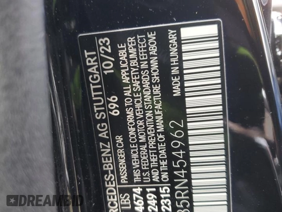 2024 Mercedes-Benz CLA 250 with VIN W1K5J4HB5RN454962, listed as a Copart auction lot 42414615 with 13,443 mi miles and Salvage title. Bid and sale history available at DreamBid. Image 12.